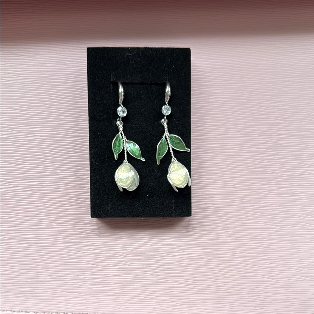 Elegant Silver and Green Floral Earrings